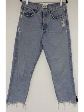 AGOLDE Women’s 90's Crop High Rise Button Fly Light Wash Distressed Jeans Sz 29